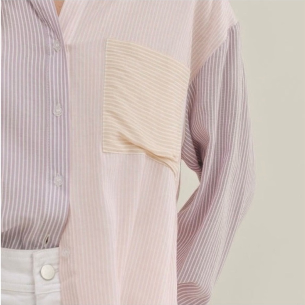 Sadie & Sage Striped Button Down Shirt - Pink and Cream